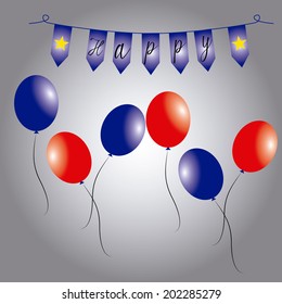 some balloons and blue decorations for holidays