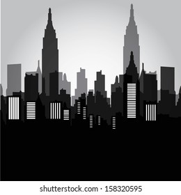 some black and grey silhouetets of the buildings from new york