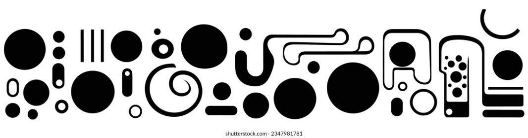 some black shapes with various shapes on them, in the style of quadratura, rounded