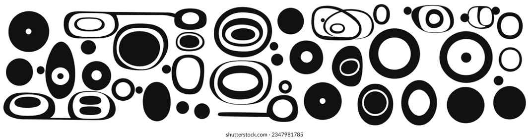 some black shapes with various shapes on them, in the style of quadratura, rounded