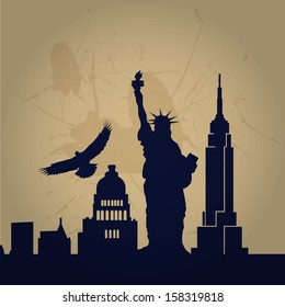 some black silhouettes of big buildings from new york