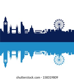 some blue silhouettes of the buildings from london