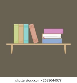 alguns livros com diferentes cores de capa na prateleira. biblioteca. passatempo. tema educação. tema negócios. ilustração vetorial