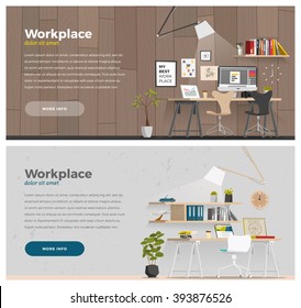 Some business office style in cartoon flat style. Horizontal banner