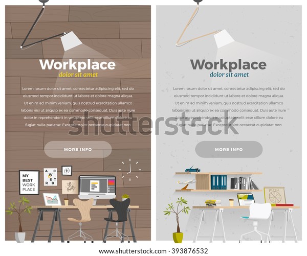Some business office style in cartoon flat style.\
Vertical banner