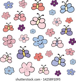 Some butterflies with spring flowers