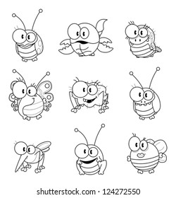 Some cartoon insects isolated on white