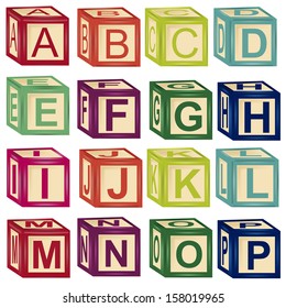 some colored letters in cube toys with different colors