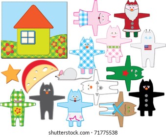 some colored patchwork pillows collection vector illustration
