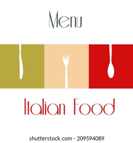 some colored squares with white silhouettes of utensils for menu design