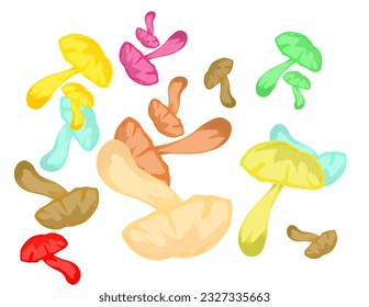 some colorful mushrooms flying loaded with a background