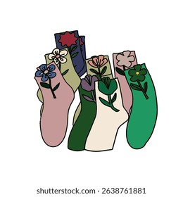 Some coloring socks with examples of coloring for children. Coloring pages with socks. Vector illustrations for children. Collection of footwear. Cotton and wool accessories. Vector flat illustrations