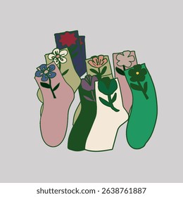 Some coloring socks with examples of coloring for children. Coloring pages with socks. Vector illustrations for children. Collection of footwear. Cotton and wool accessories. Vector flat illustrations