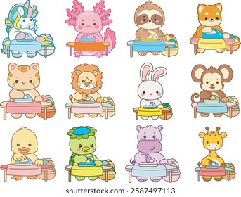 Some cute animals are doing housework.
Funny animals doing chores.
Cute animals ironing the clothes.