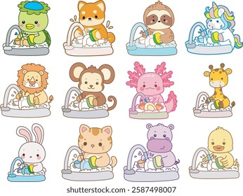 Some cute animals are doing housework.
Funny animals doing chores.
Cute animals cleaning the plate and cup in the sink with sponge