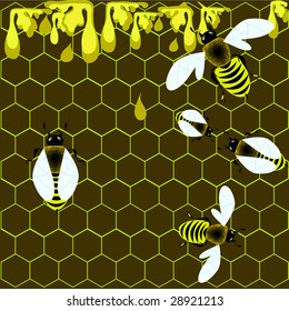 Some cute bees in the beehive with sweet honey