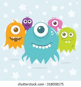 Some cute happy, floating, cartoon, vector aliens floating around, ready to invade. The file is easily editable, with everything on separate layers.