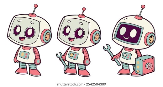 Some cute isometric robot assistants