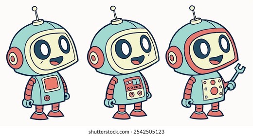 Some cute isometric robot assistants