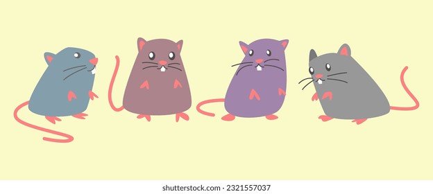 some cute rats with different standing poses and colors. flat cartoon. mice, rat, animal, rodent graphic vector set.