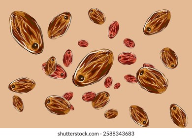some date palms falling on a brown background