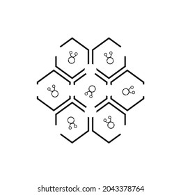 some DNA molecule icons inside some dismembered hexagons