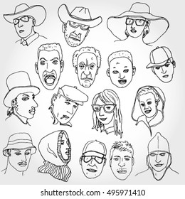 Algunos rostros de garabatos delineados