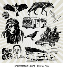 Some Doodled Desert Objects and Creatures