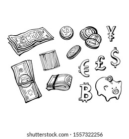 Some Doodles on Money Theme. Vector hand draw illustration.