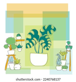 algunas macetas de flores con un fondo abstracto y una monstruosidad en el medio.  listo para acompañar su día, para sus necesidades de contenido.
