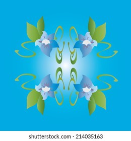 some flowers with green leaves for the pattern on a blue background