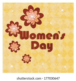 some flowers in yellow background and some text for women's day