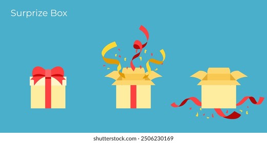 some forms of opened gift boxes, surprise and present flat vector design