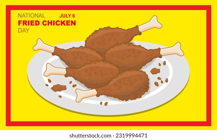 some fried chicken thighs or fried chicken drumstick on a white porcelain plate with a red border frame to commemorate National Fried Chicken Day
