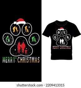 Some girls and boys will join in on Christmas courses with their dogs and Christmas hats on dog paws- Merry Christmas Dog T-shirt Design – Christmas T Shirt Design-Christmas Dog Shirt.