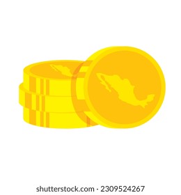 Some golden coins with the Map of Mexico