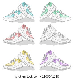 Some hand draw sneakers for sport style on white background