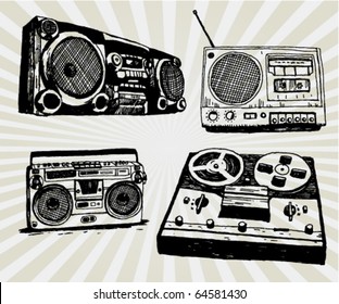 Some Hand Drawn Retro Tape Recorders