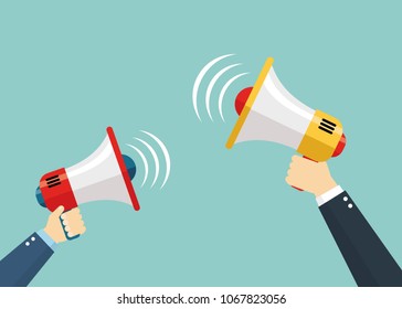 Some hands holding megaphone illustration vector, flat style