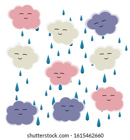 Some happy clouds with rain vector art 