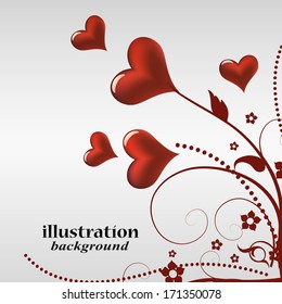 some hearts in branches in white background