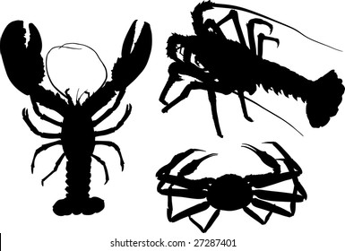 Some high-detailed silhouettes of crawfish and crab