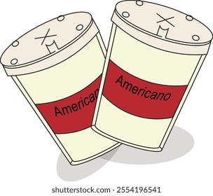 some illustrations of 2 cups of hot americano using plastic cup.