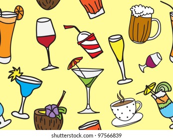 Some kinds of drinks and cocktails- colored seamless pattern and background