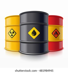 Some metal barrels for oil, petrol and chemical waste