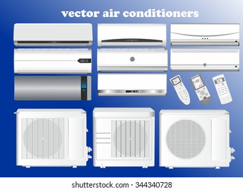 some models of conditioners in a vector, the internal block, the external block, control panels.