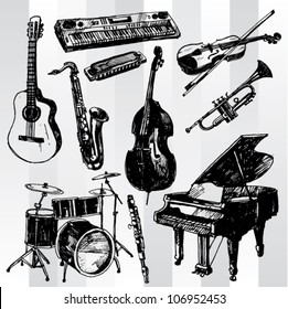 Some Music Instruments Hand Drawn