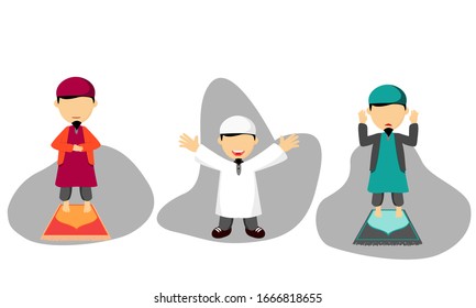 algunos musulmanes rezan en el mes de Ramadán, Ilustración Imagen vectorial, Diseño Simple, Película Humana, Ramadán kareem, plantilla de afiche Eid Mubarak.
