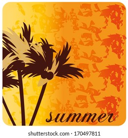 some palm trees with coconuts in a textured background