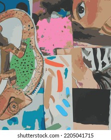 Some parts of the face and the chameleon.